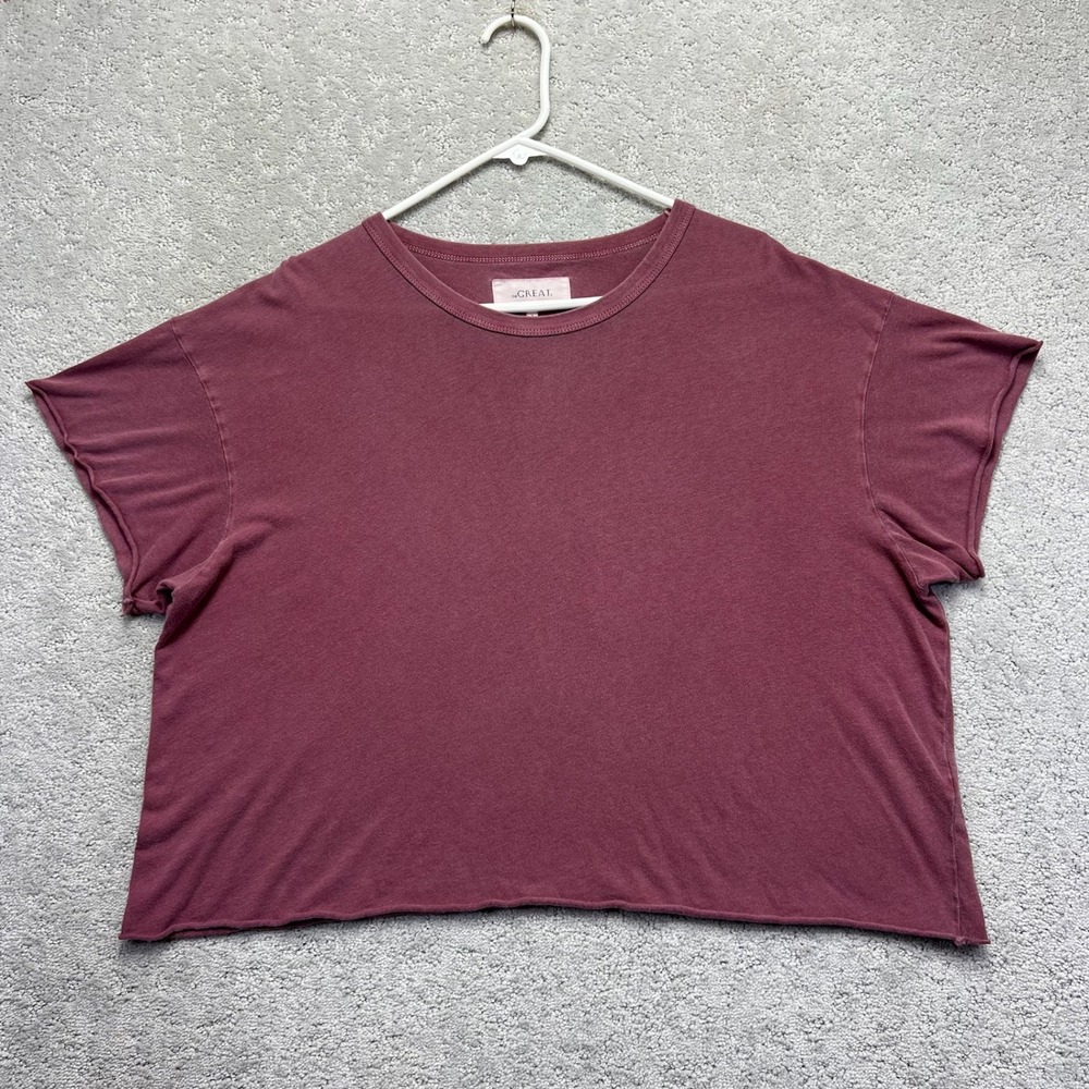 The Great T-Shirt Womens Size 3 Burgundy Boxy Cropped Raw Hem Cotton Made in USA
